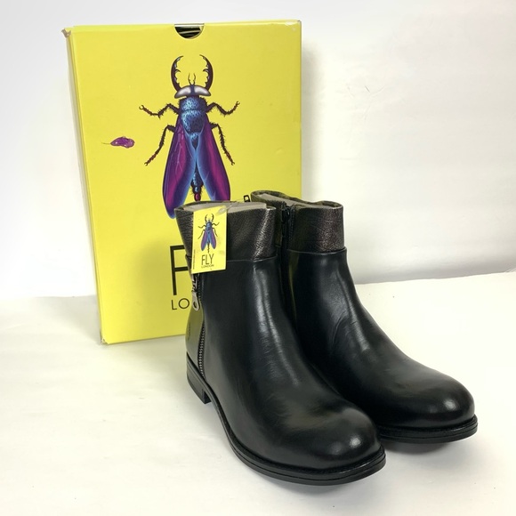 Fly London Shoes - NWT FLY London Leather Zip-Up Ankle Boots Abys Black size 40